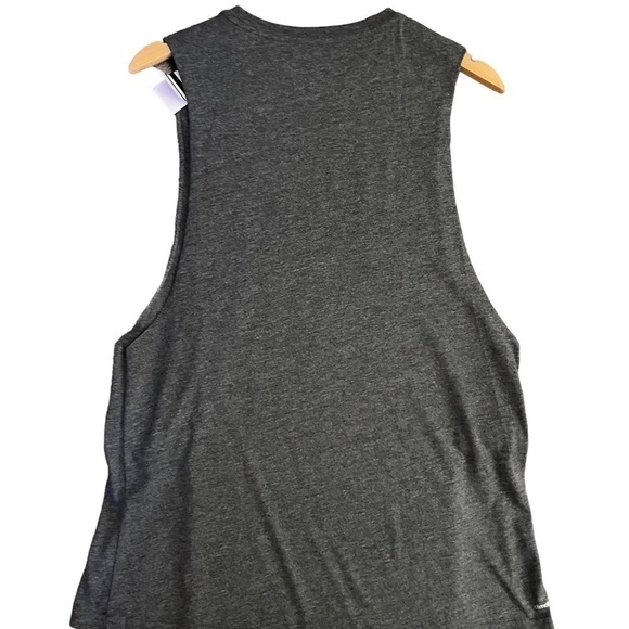 ADIDAS Women’s Dark Gray Heather Logo Shiny Foil Muscle Tank New With Tags - Picture 3 of 7